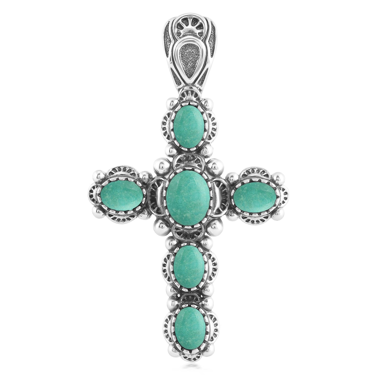 EXCLUSIVELY OURS! Sterling Silver Green Turquoise Cross Design Pendant Enhancer