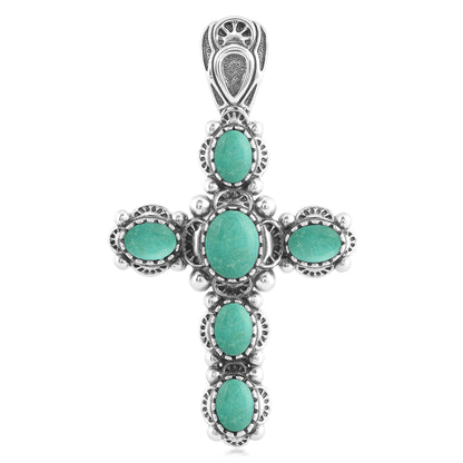 EXCLUSIVELY OURS! Sterling Silver Green Turquoise Cross Design Pendant Enhancer