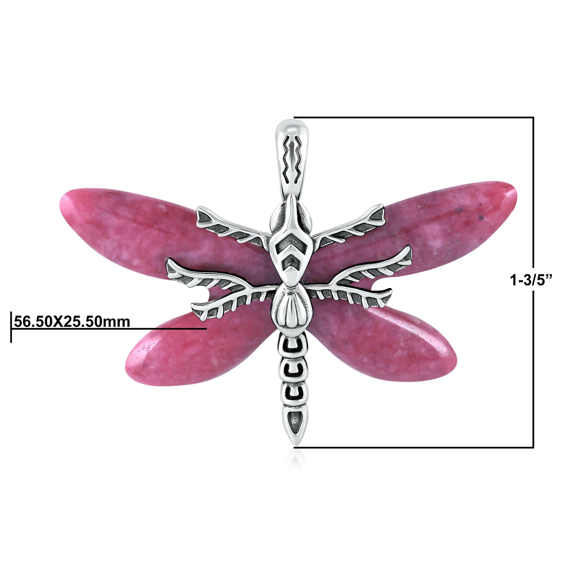 Sterling Silver Rhodonite Dragonfly Pendant Enhancer