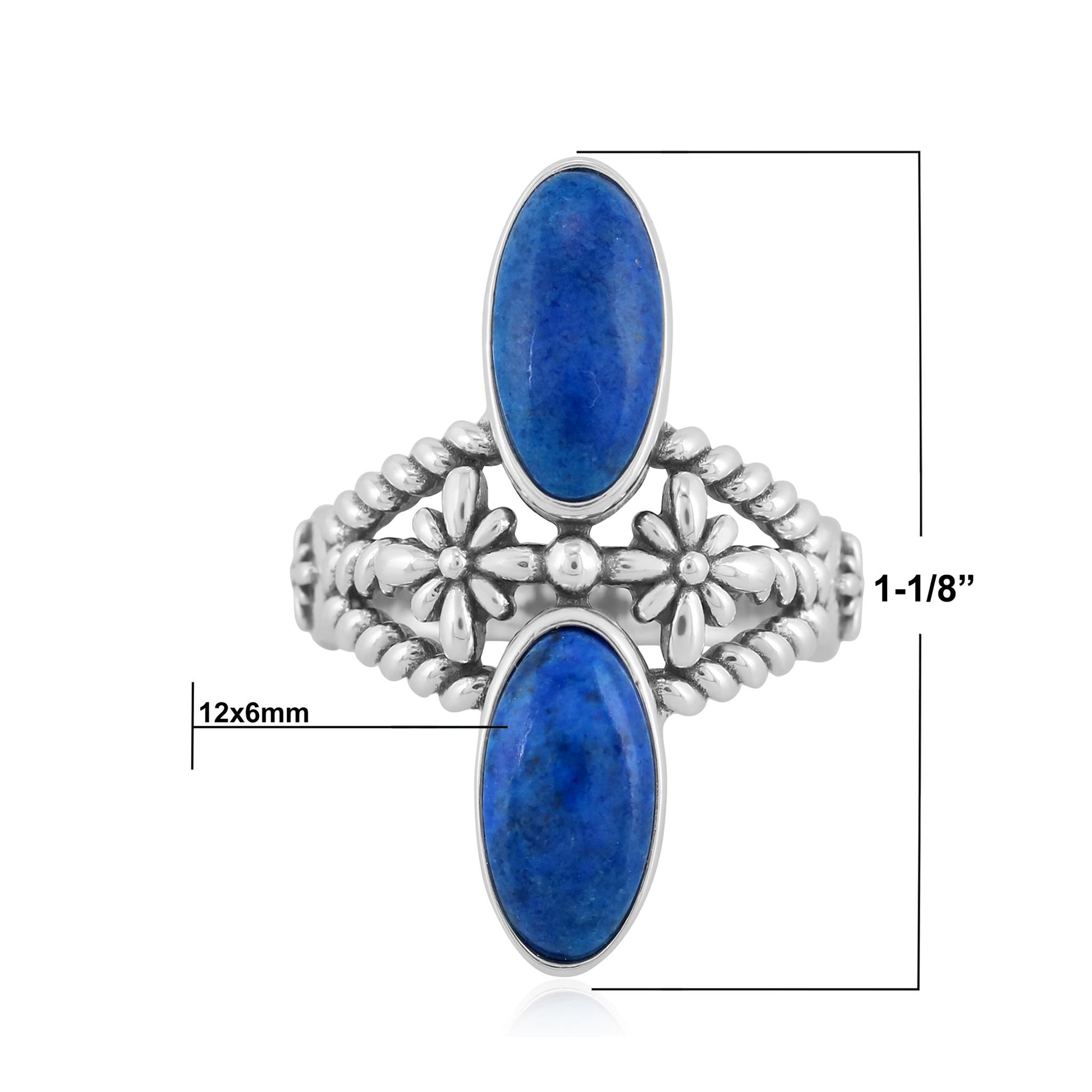 Sterling Silver Denim Lapis North - South Oval Concha Flower Ring