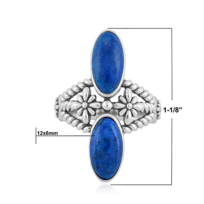 Sterling Silver Denim Lapis North - South Oval Concha Flower Ring