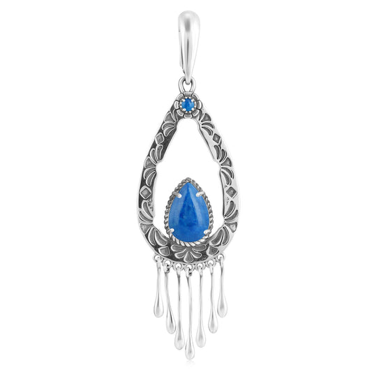 Sterling Silver Denim Lapis Open Teardrop Pendant Enhancer