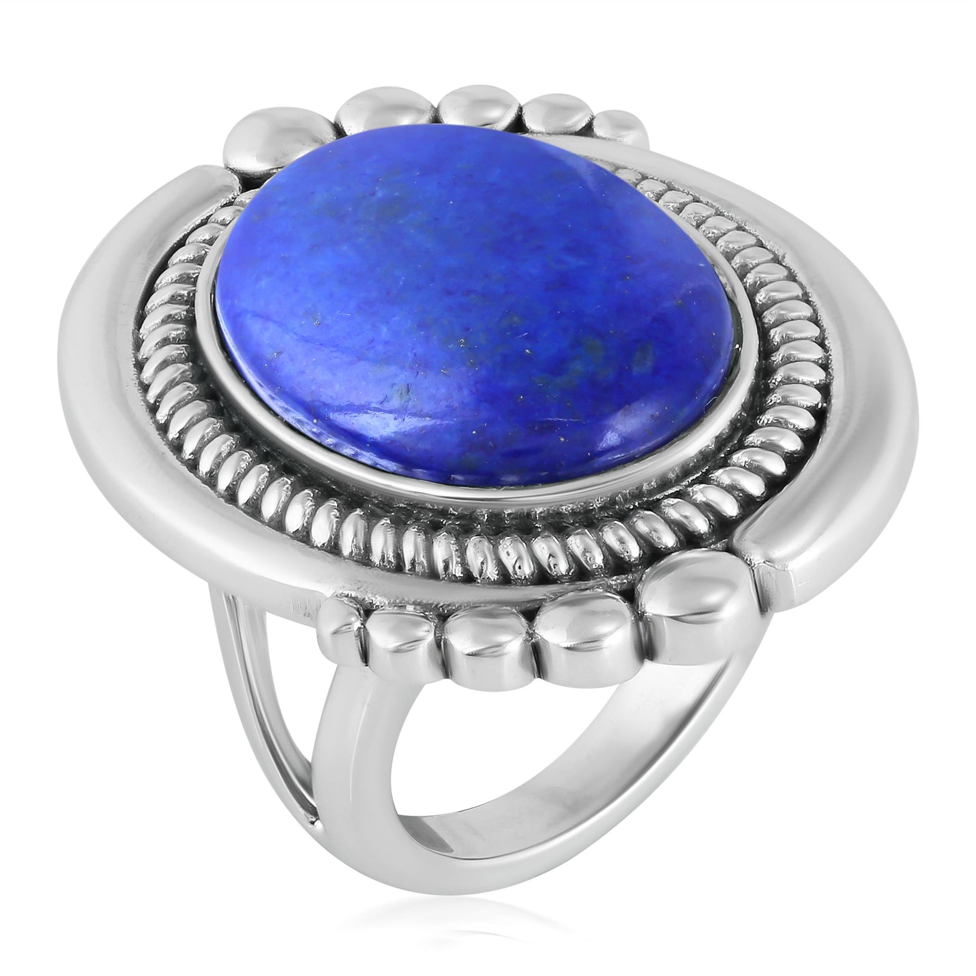 Sterling Silver Lapis Oval Beaded Ring