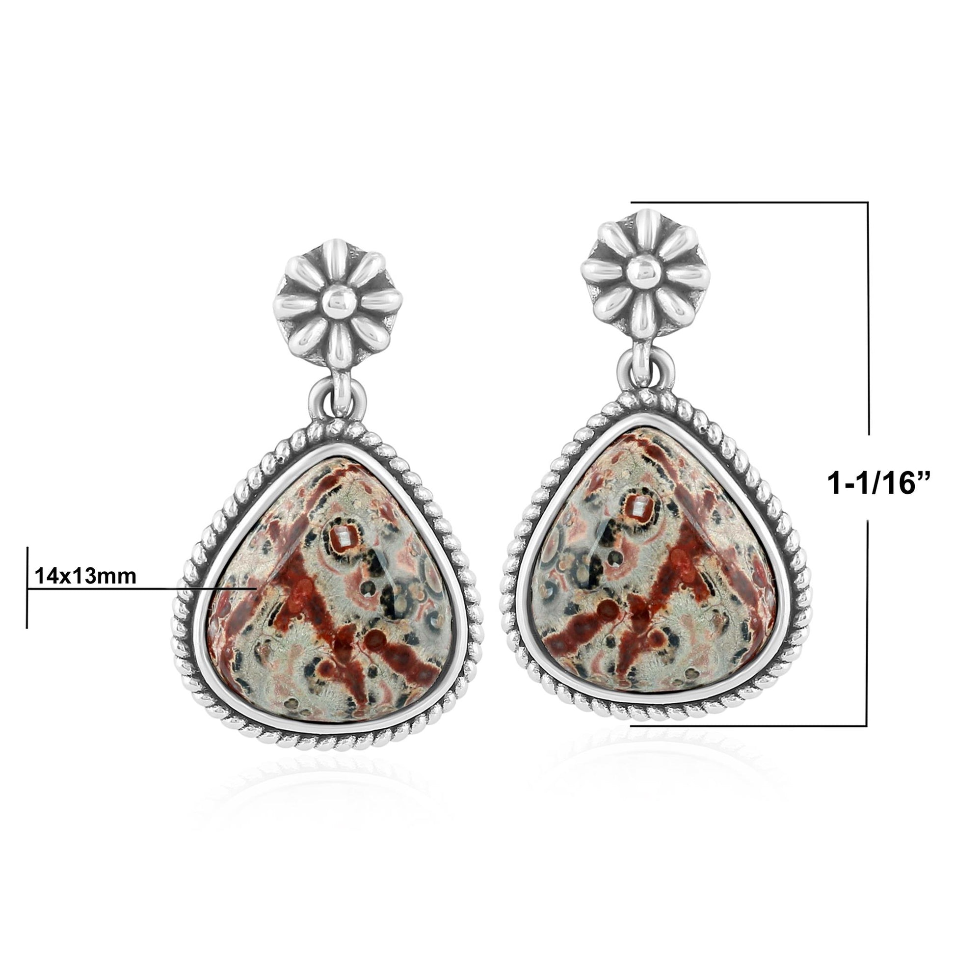Sterling Silver Leopard Jasper Trillion Cut Post Earrings