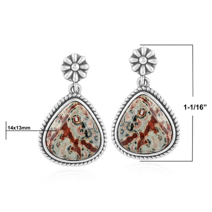 Sterling Silver Leopard Jasper Trillion Cut Post Earrings