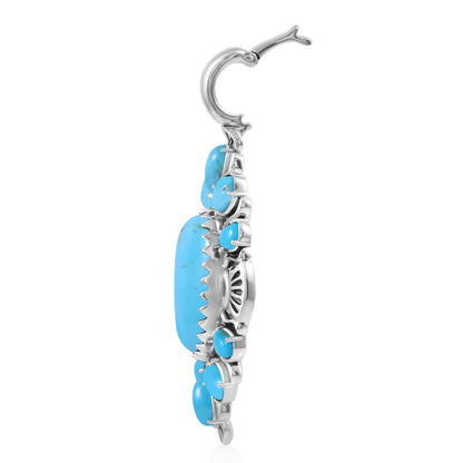 Sterling Silver Kingman Turquoise Oval and Pear-Cut Cluster Pendant Enhancer