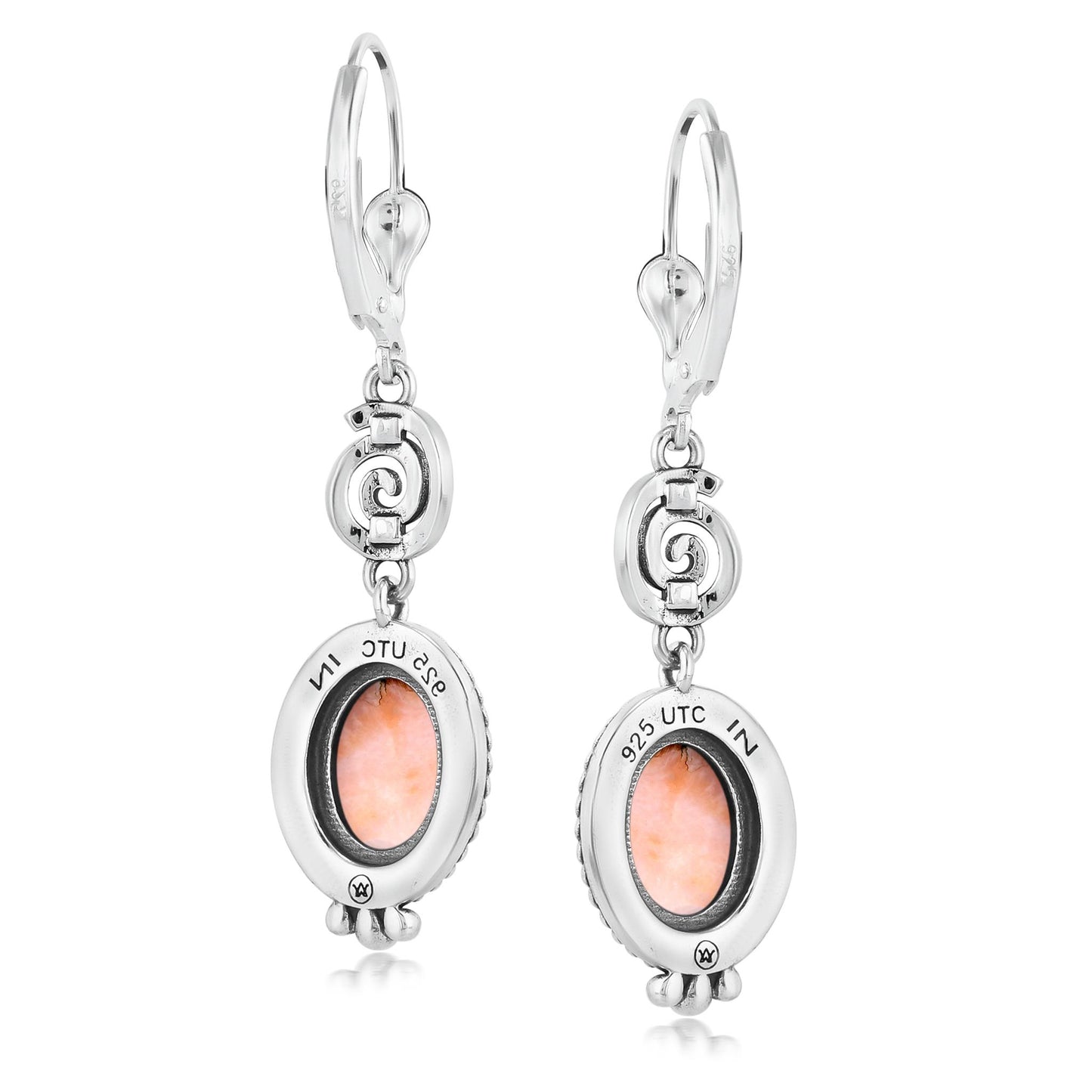 Sterling Silver Orange Spiny Oyster Life Spiral Drop and Dangle Earrings