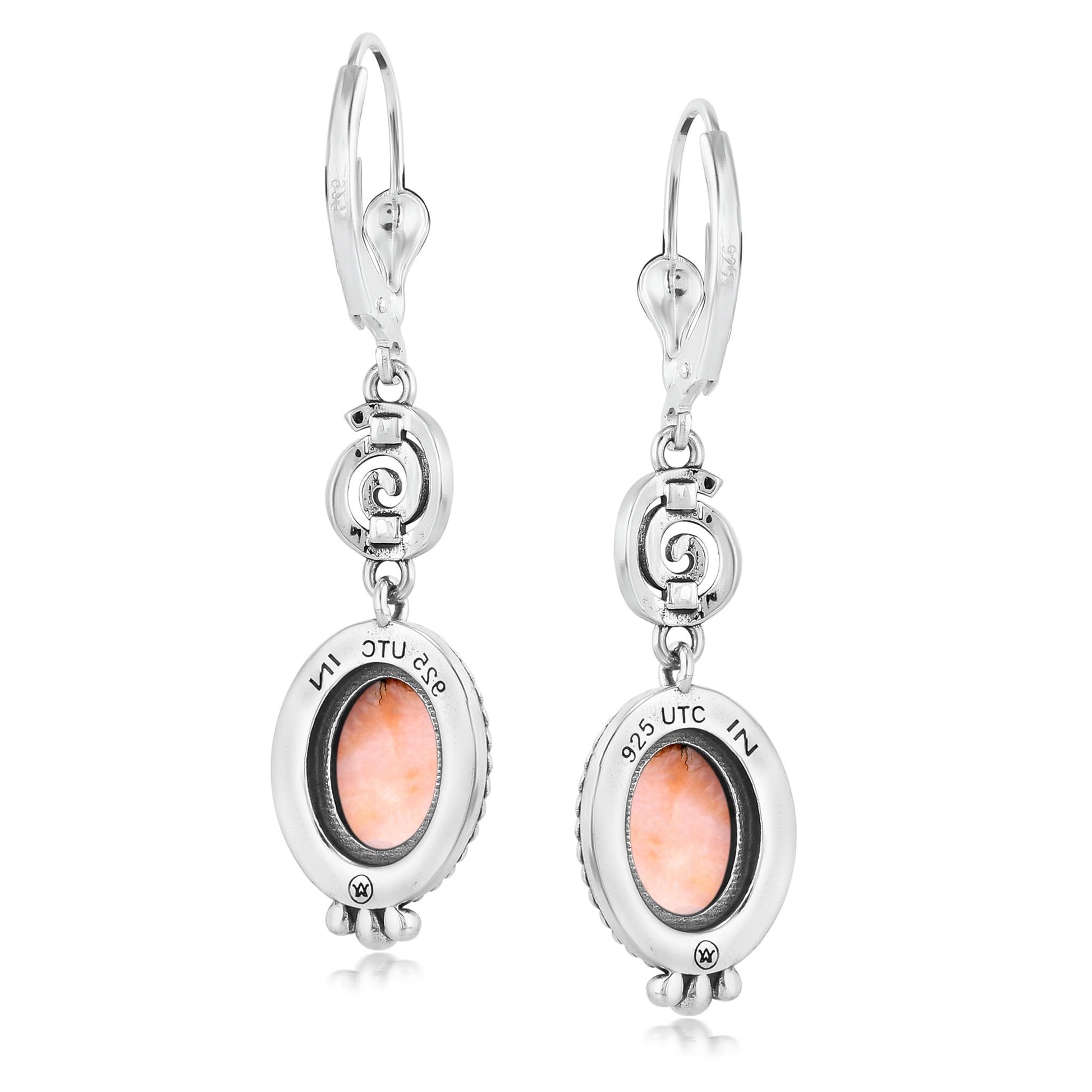 Sterling Silver Orange Spiny Oyster Life Spiral Drop and Dangle Earrings