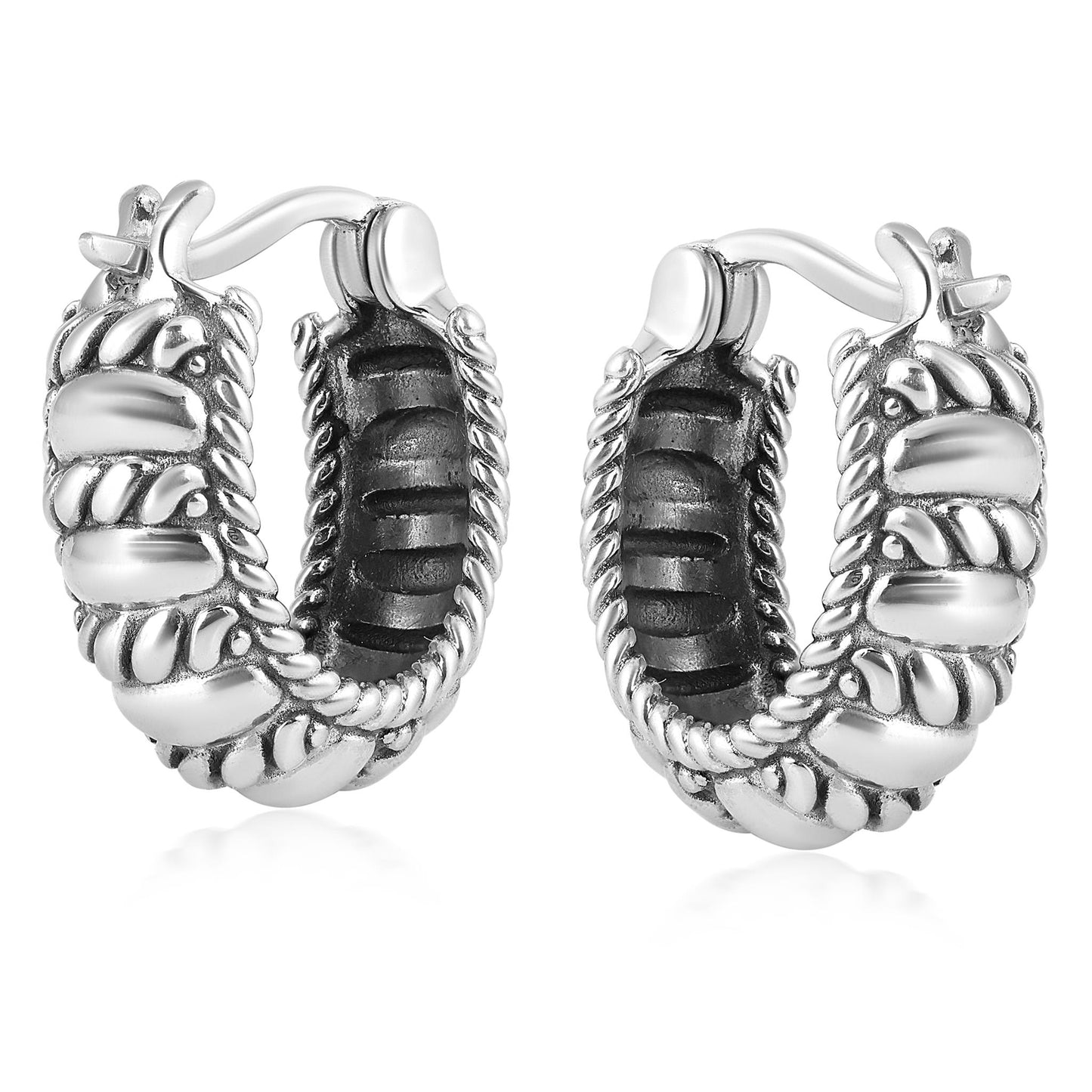 EXCLUSIVELY OURS! Sterling Silver Textured Rope Edge Huggie Hoop Earrings