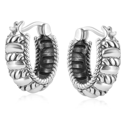 EXCLUSIVELY OURS! Sterling Silver Textured Rope Edge Huggie Hoop Earrings