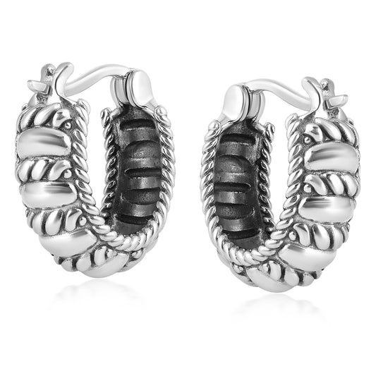 EXCLUSIVELY OURS! Sterling Silver Textured Rope Edge Huggie Hoop Earrings
