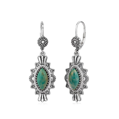Sterling Silver Green Turquoise Marquise Cut Lever Back Earrings