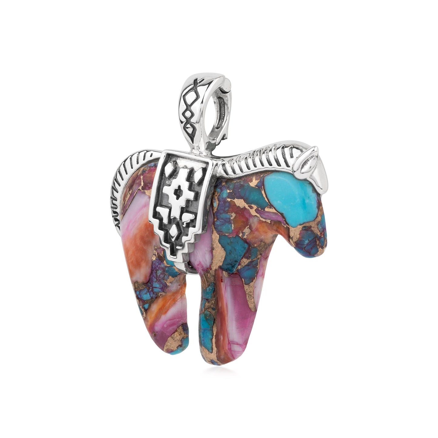 EXCLUSIVELY OURS! Sterling Silver Painted Desert Mosaic Spirit Horse Pendant Enhancer