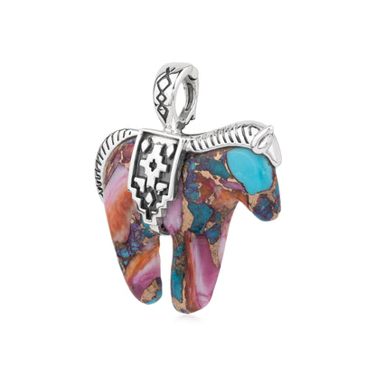 EXCLUSIVELY OURS! Sterling Silver Painted Desert Mosaic Spirit Horse Pendant Enhancer