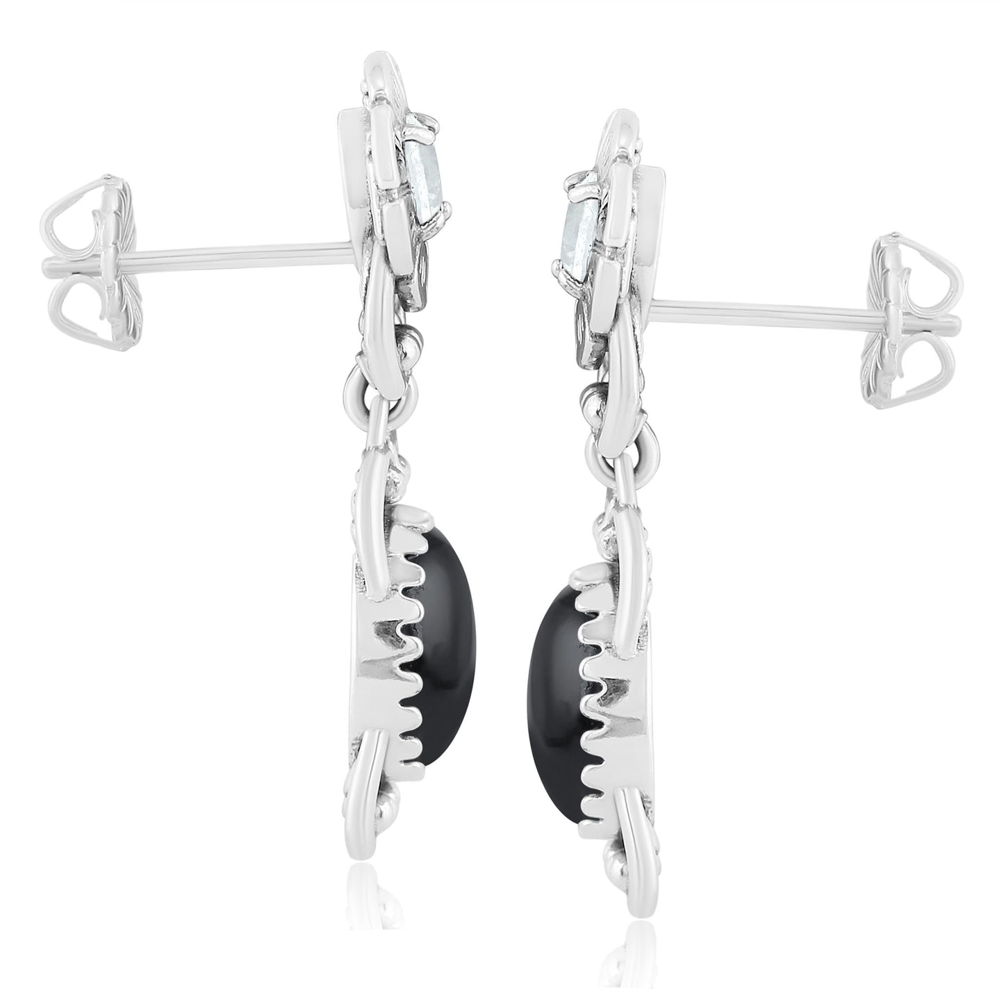 Sterling Silver Black Agate White Topaz Desert Bloom Dangle Earrings