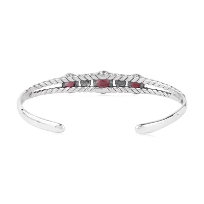 EXCLUSIVELY OURS! Sterling Silver Rhodonite Oval Rope Friendship Cuff Bracelet, Sizes Small to Large