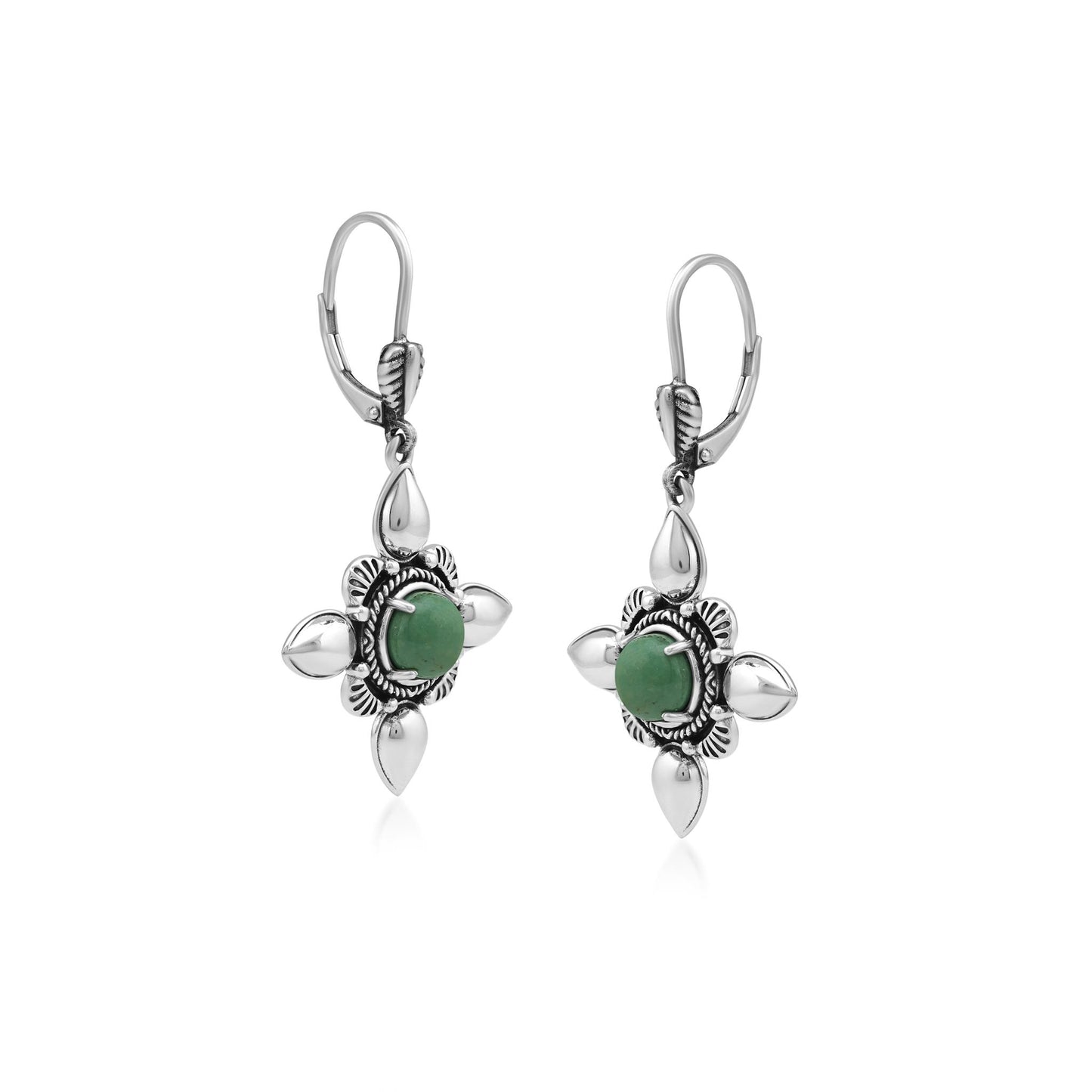 Sterling Silver Green Turquoise Compass Star Lever Back Earrings