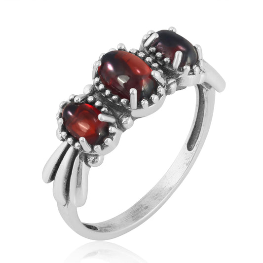 Sterling Silver Garnet 3-Stone Fan Ring