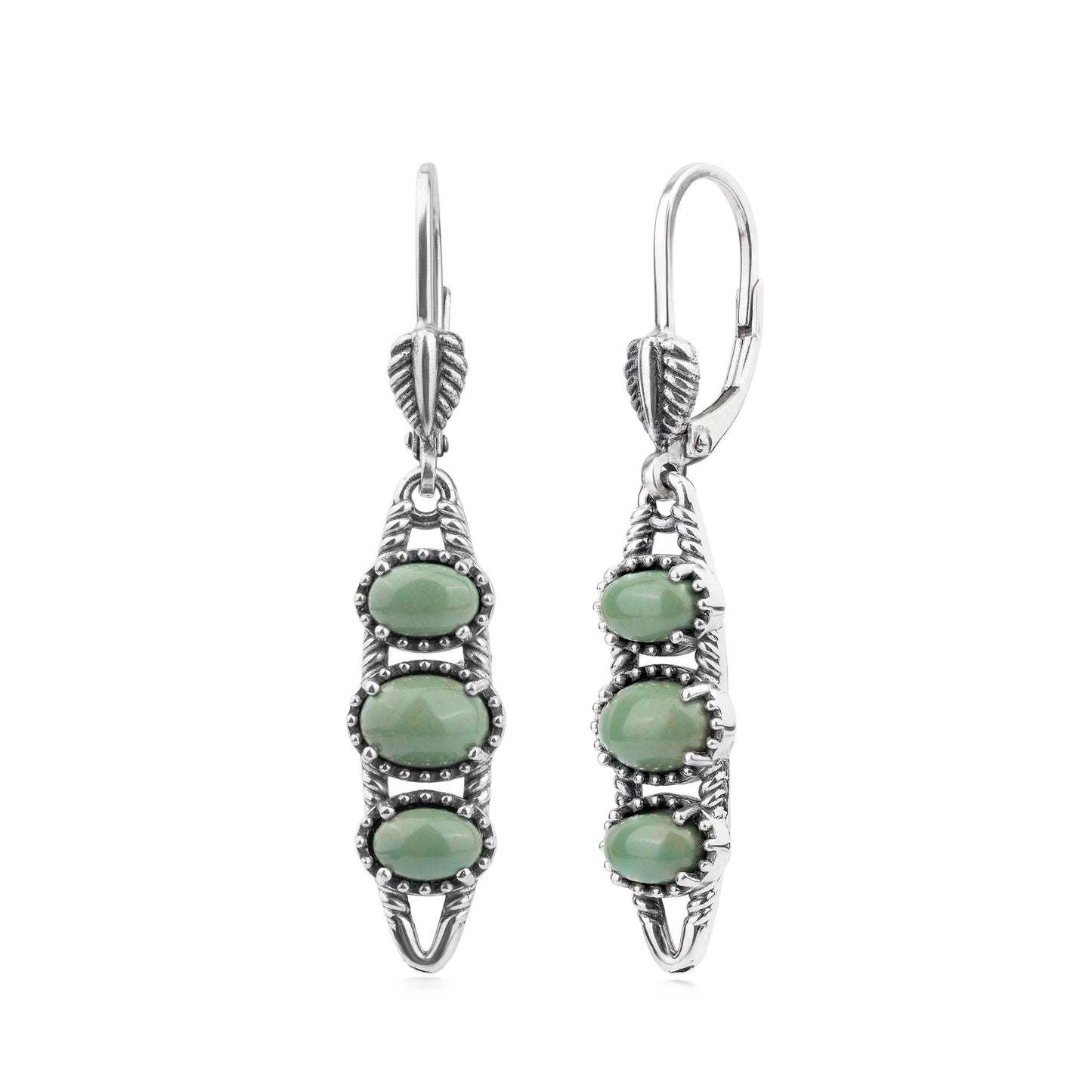 EXCLUSIVELY OURS! Sterling Silver Green Turquoise Friendship Lever Back Dangle Earrings