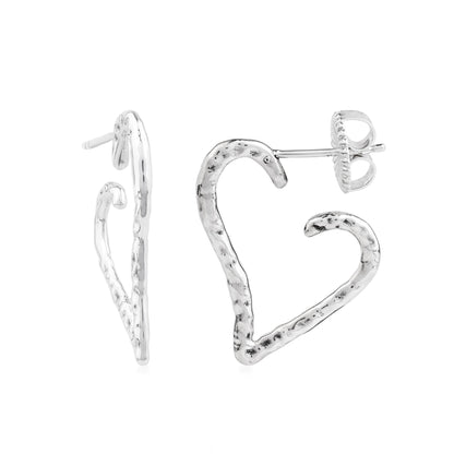 Sterling Silver 1 Inch Textured Heart Hoop Earrings 