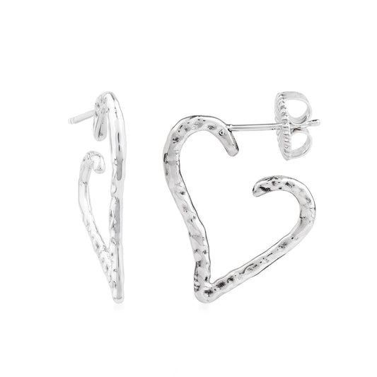 Sterling Silver 1 Inch Textured Heart Hoop Earrings 