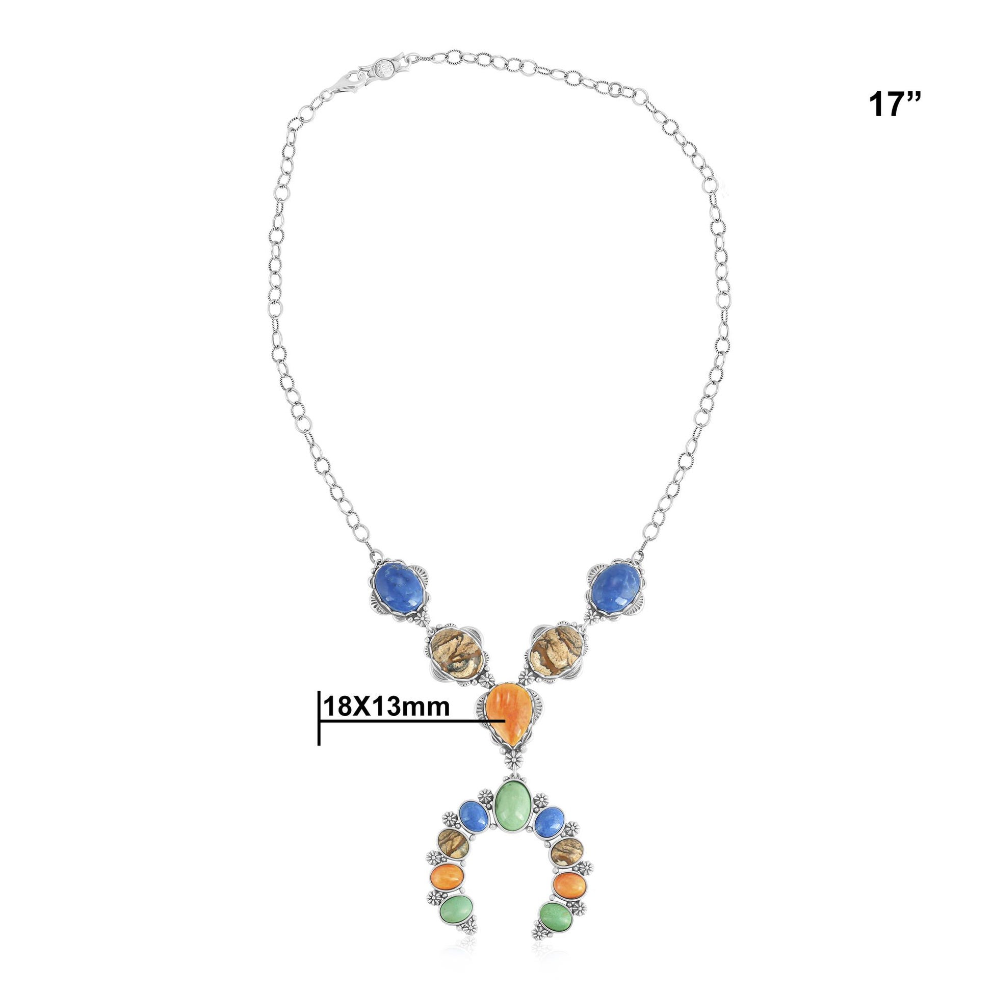 Sterling Silver Multi-Gemstone V-Shaped Naja Necklace