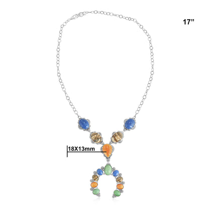 Sterling Silver Multi-Gemstone V-Shaped Naja Necklace