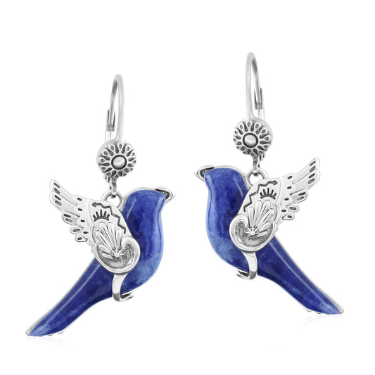 Sterling Silver Sodalite Spirit Bird Lever Back Earrings
