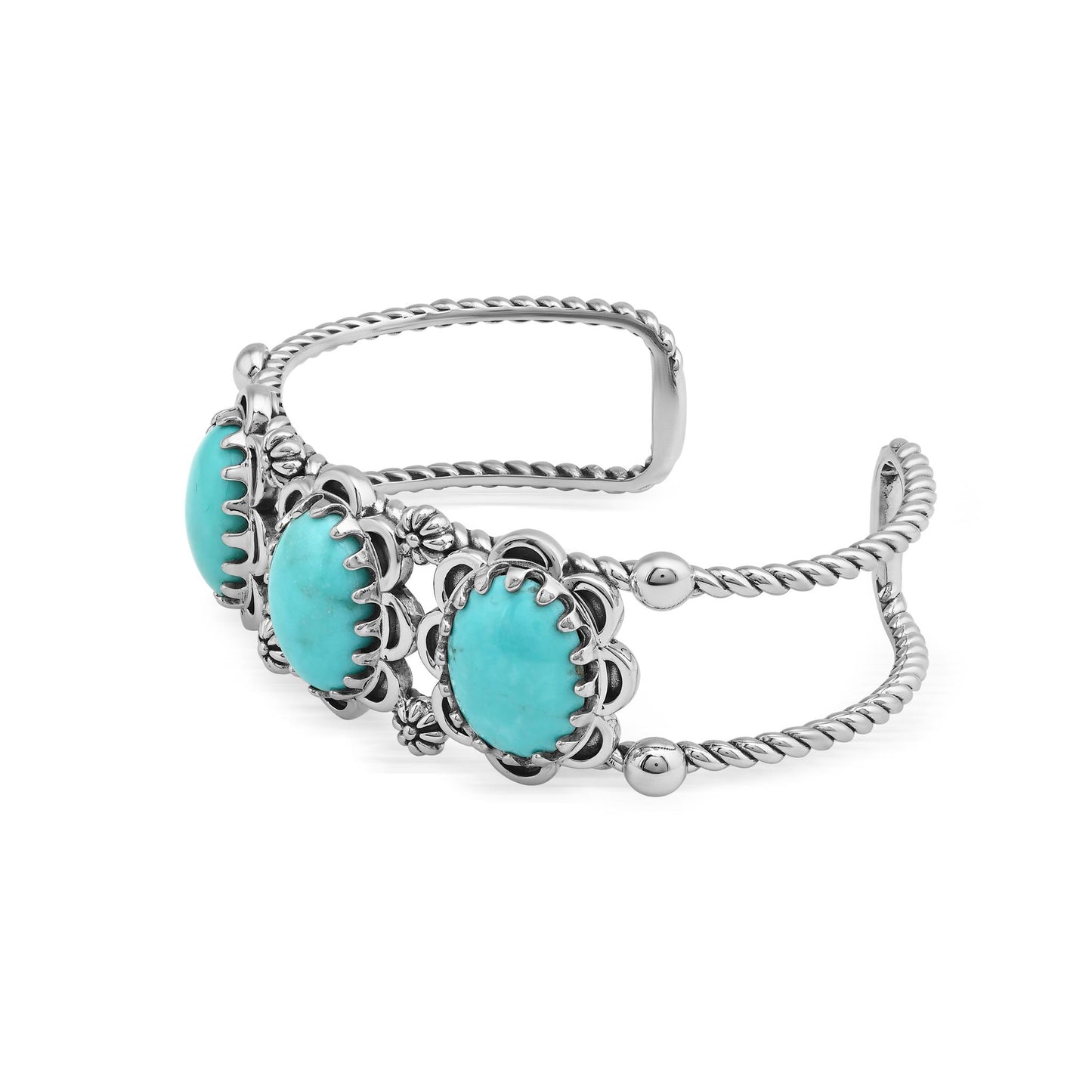 Sterling Silver Kingman Turquoise Oval Scallop Concha Cuff Bracelet