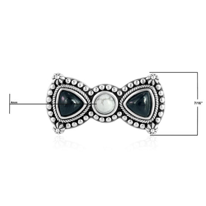 Sterling Silver Black Spinel and White Howlite Bow Tie Ring