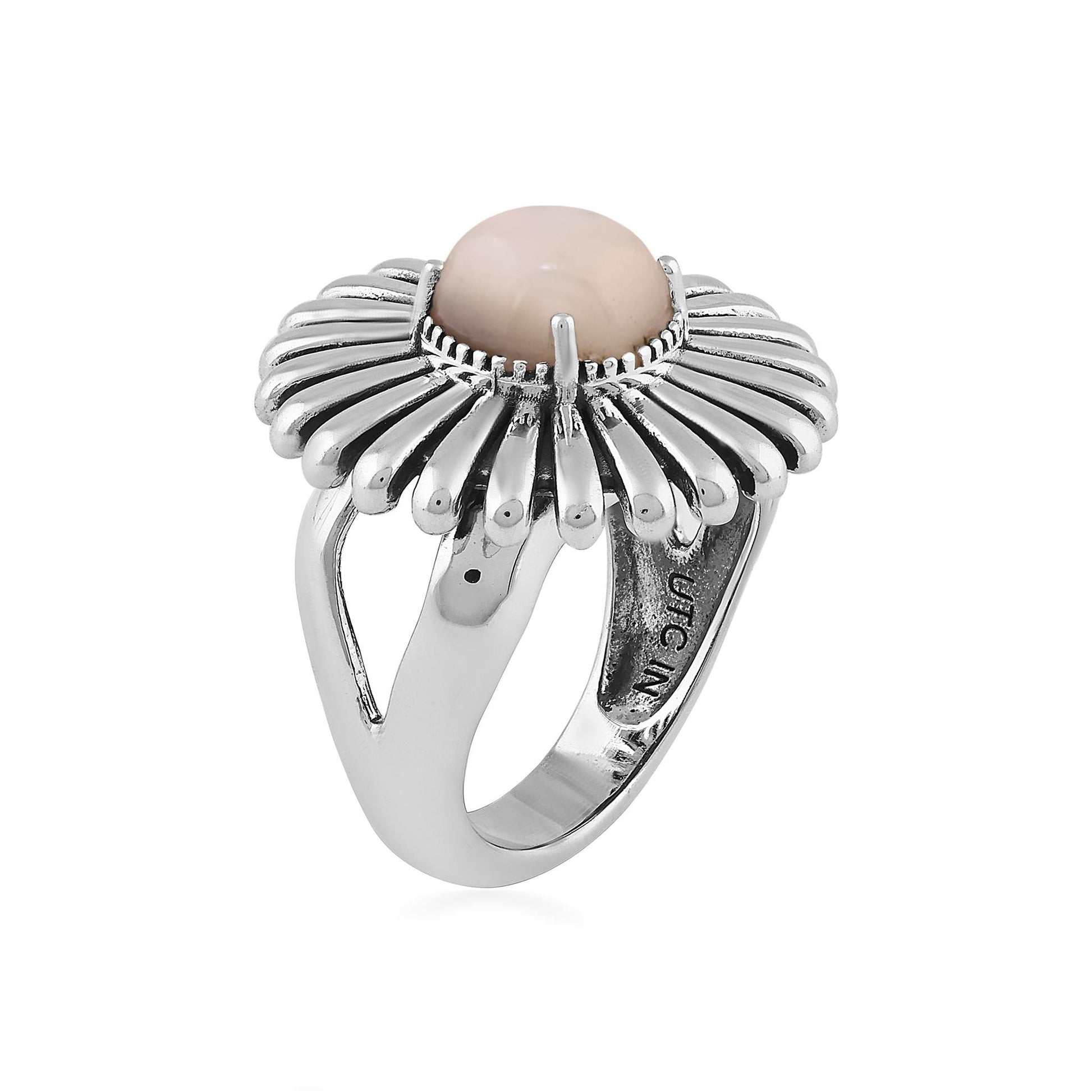  Sterling Silver White Mother of Pearl Concha Ray Ring