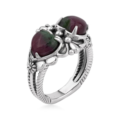 EXCLUSIVELY OURS! Sterling Silver Ruby Zoisite Double Heart Ring, Sizes 5 to 11