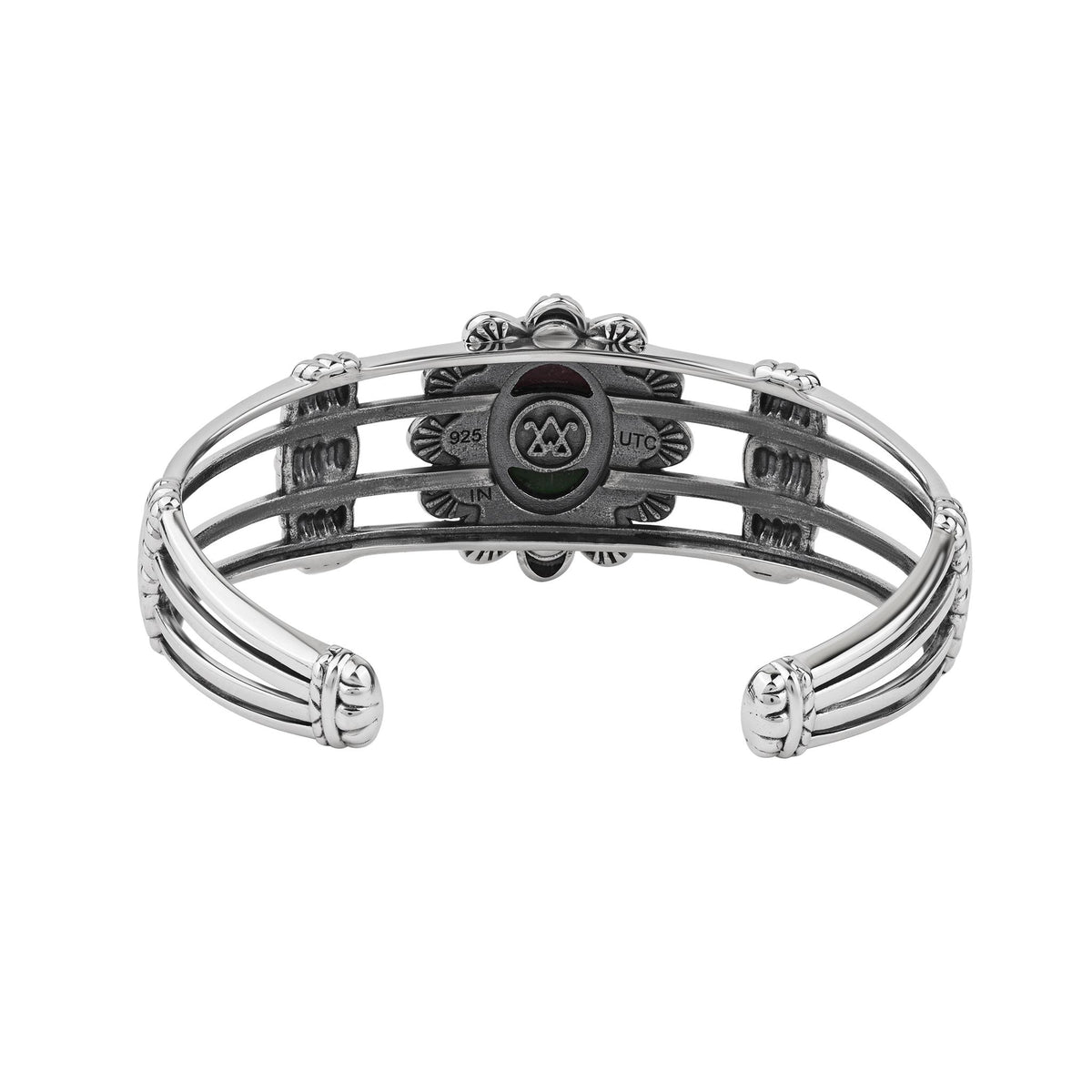 Sterling Silver Ruby Zoisite Oval Scallop Open Cuff Bracelet, Sizes Small to Large