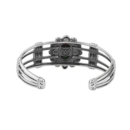 Sterling Silver Ruby Zoisite Oval Scallop Open Cuff Bracelet, Sizes Small to Large