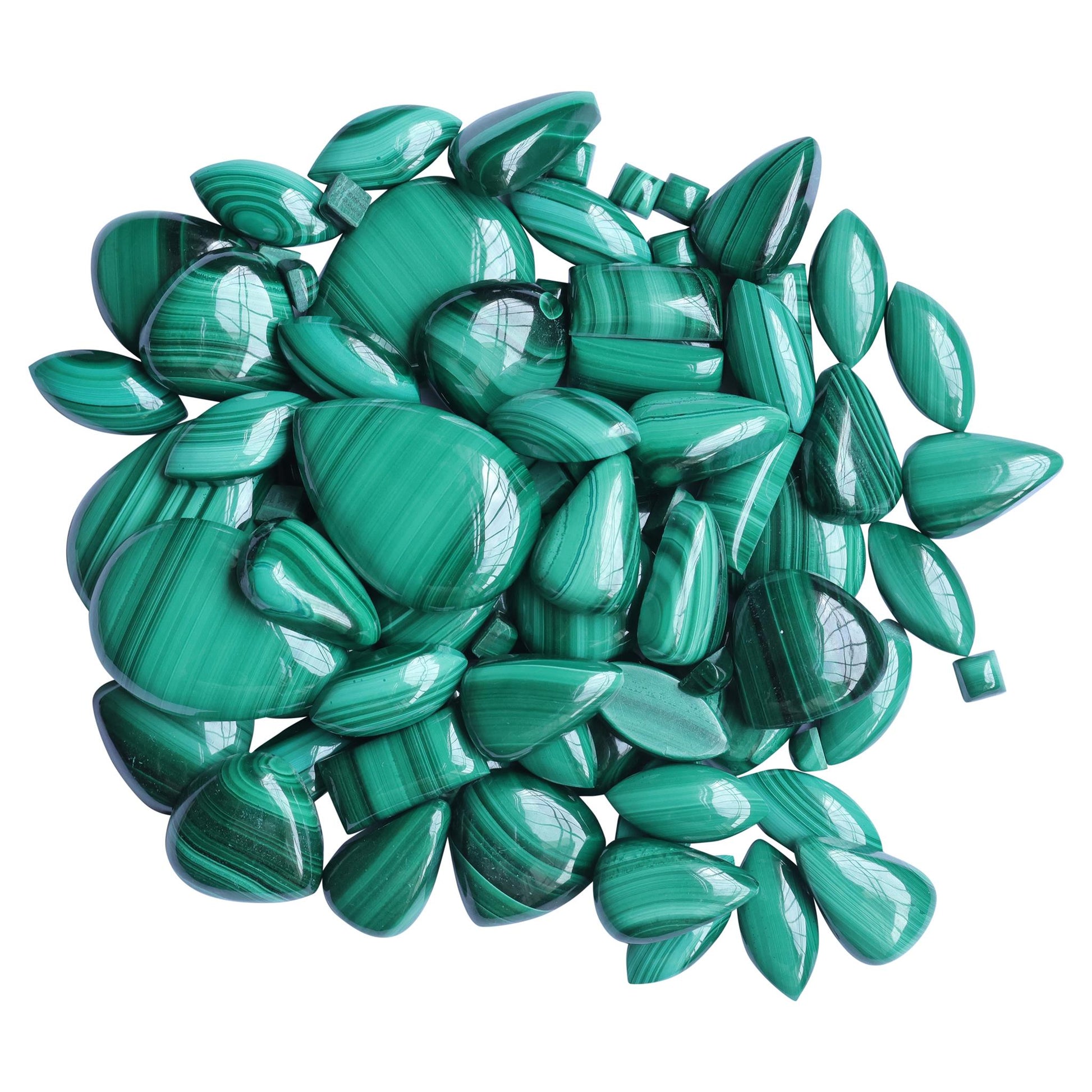 Sterling Silver Malachite 4 Pear and Round Cut Cluster Ring