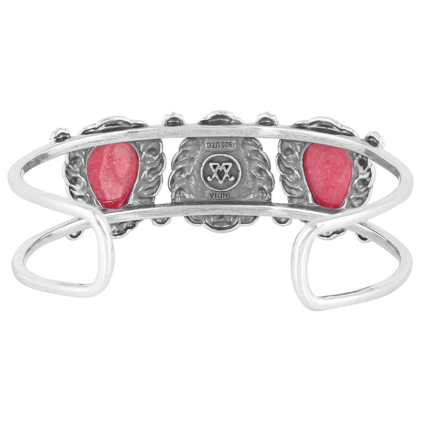 Sterling Silver Rhodonite Pear Cut Rope Design Cuff Bracelet