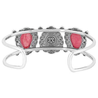 Sterling Silver Rhodonite Pear Cut Rope Design Cuff Bracelet