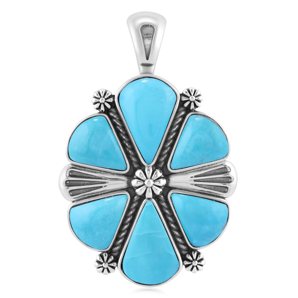 Sterling Silver Kingman Turquoise 6-Stone Triangular Concha Pendant Enhancer