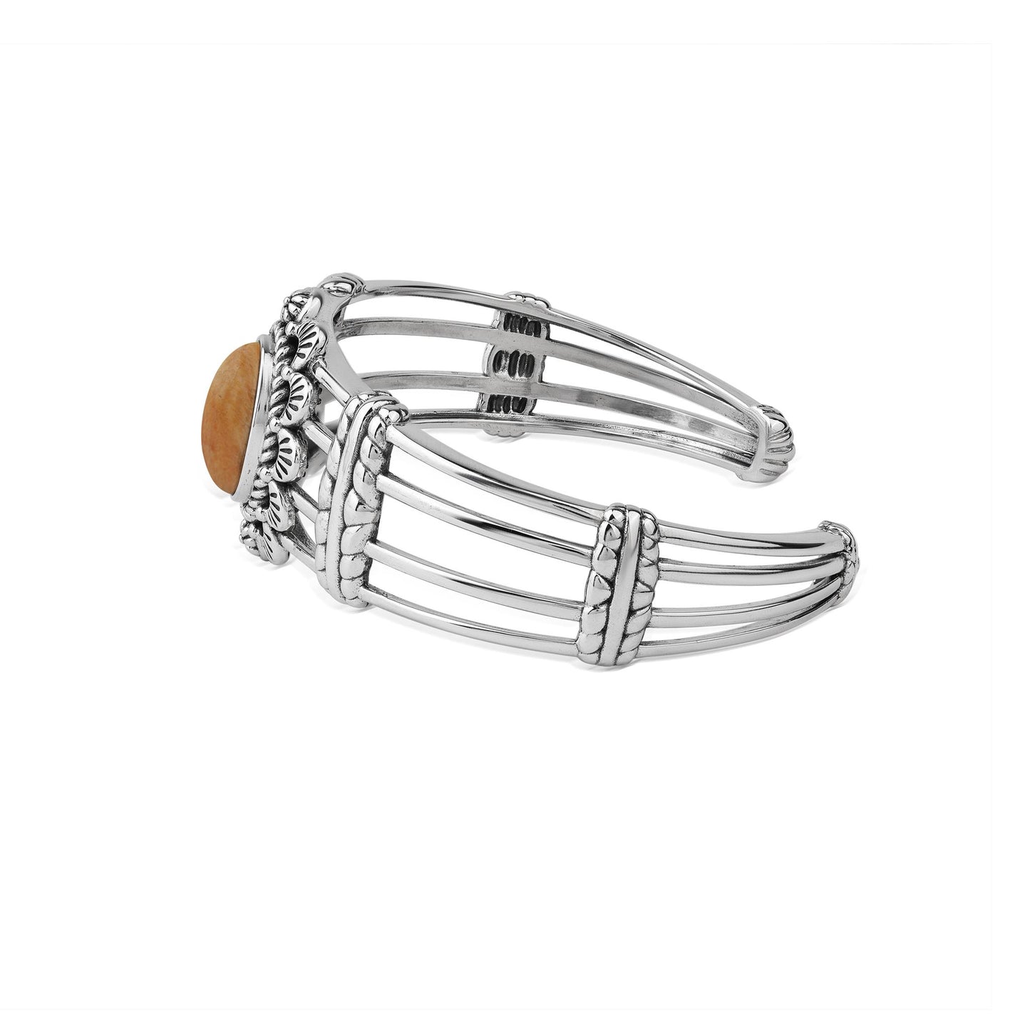  Sterling Silver Orange Spiny Oyster Oval Scallop Open Cuff Bracelet