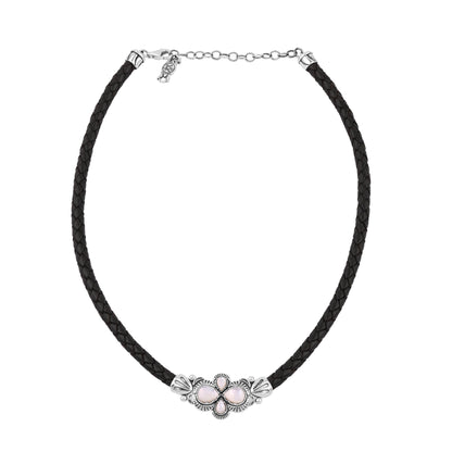  Sterling Silver White Mother of Pearl Pear Cluster Black Leather Necklace 