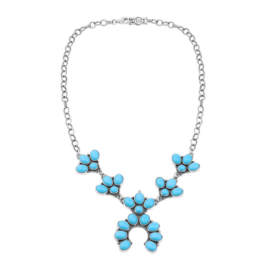 LIMITED EDITION! Sterling Silver Sleeping Beauty Turquoise Cluster Naja Necklace, 18 Inches