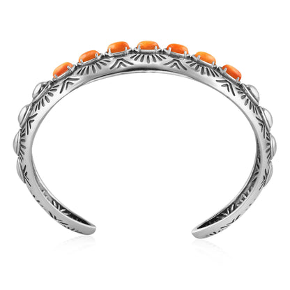 Sterling Silver Orange Spiny Oyster Textured Cuff Bracelet