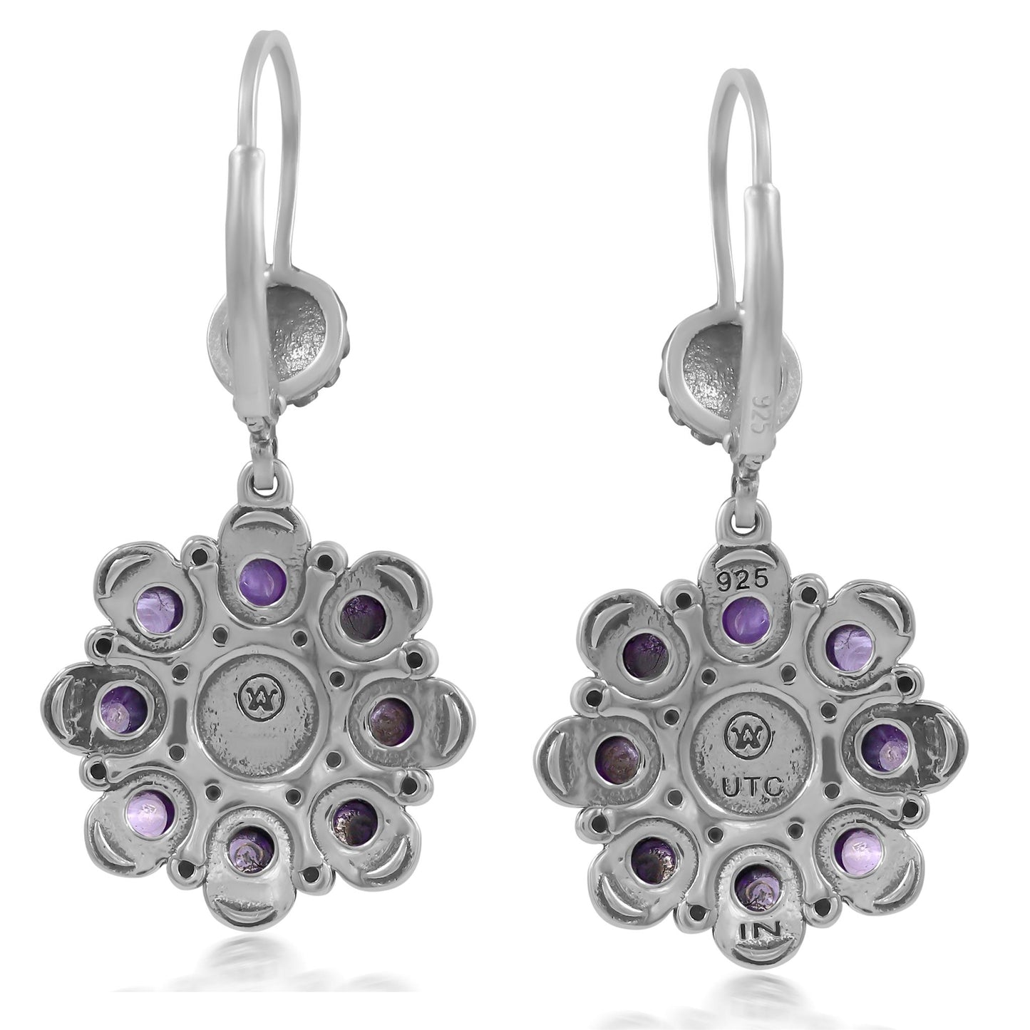 Sterling Silver Charoite Flower Cluster Earrings