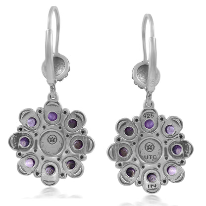 Sterling Silver Charoite Flower Cluster Earrings