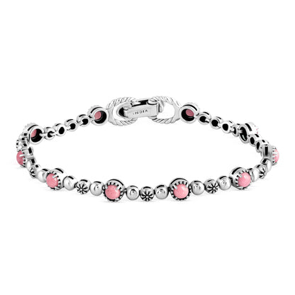 EXCLUSIVELY OURS! Sterling Silver Rhodonite Round Beaded Bracelet, Sizes Small to Large