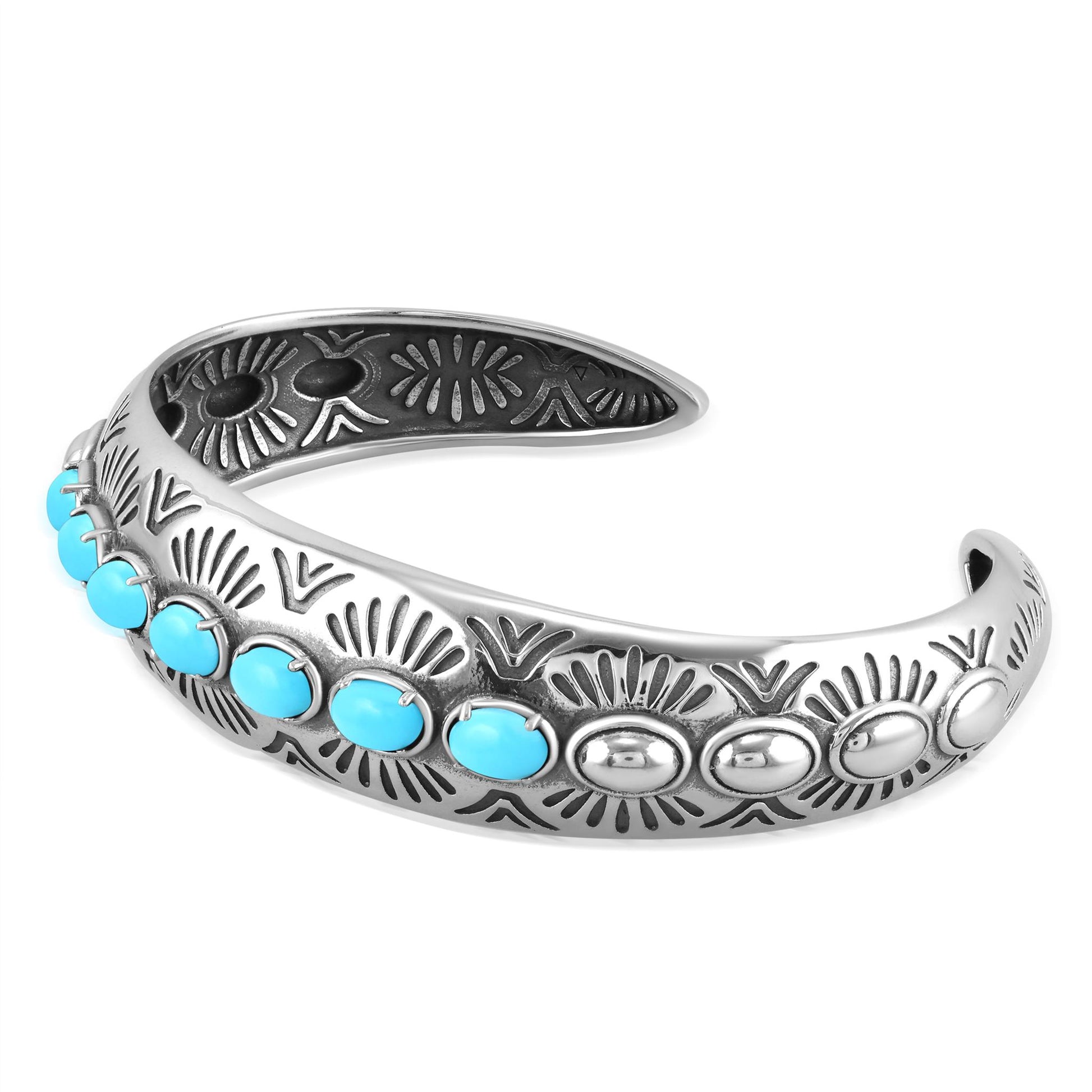 Sterling Silver Sleeping Beauty Turquoise Gemstone Textured Cuff Bracelet
