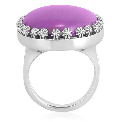 Sterling Silver Phosphosiderite Concha Flower Border Oval Cut Ring, Sizes 5 to 10