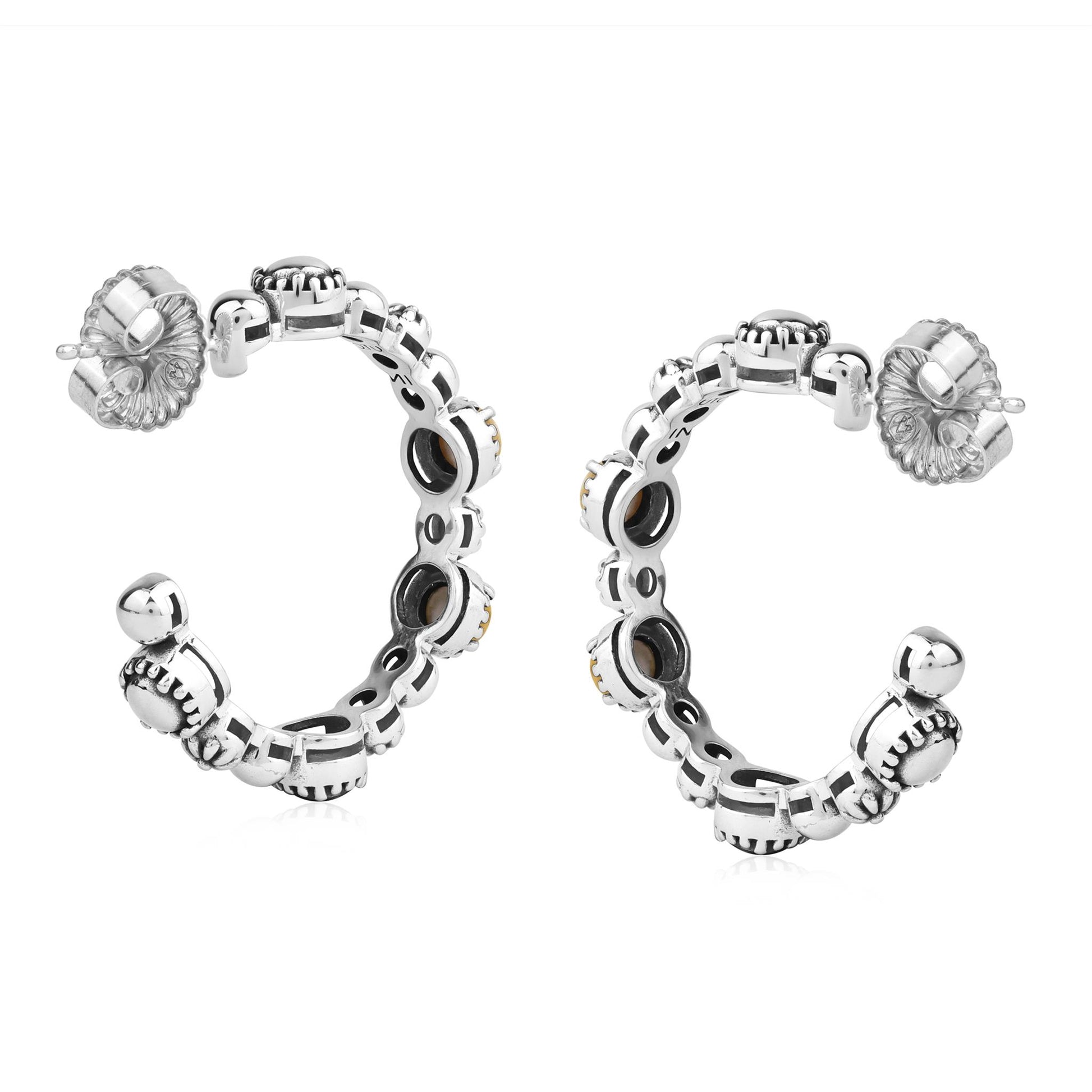 Sterling Silver Yellow Mother of Pearl 1 Inch Concha Hoop Earrings 