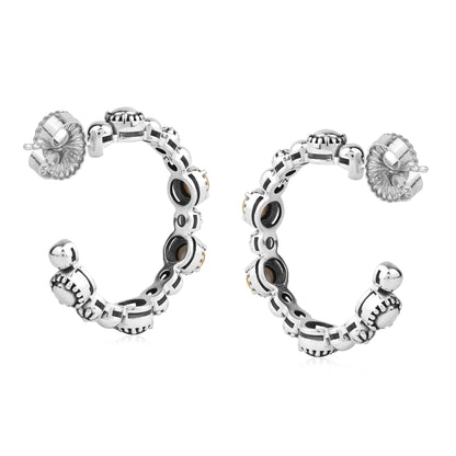Sterling Silver Yellow Mother of Pearl 1 Inch Concha Hoop Earrings 