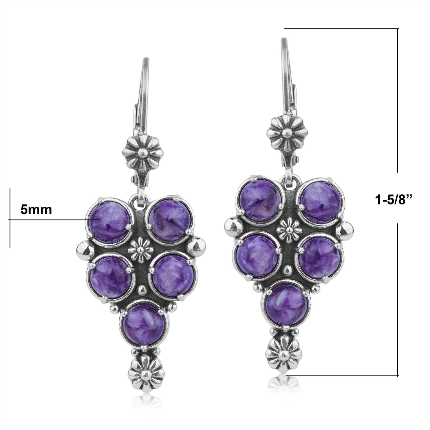 EXCLUSIVELY OURS! Sterling Silver Charoite Concha Cluster Lever Back Earrings